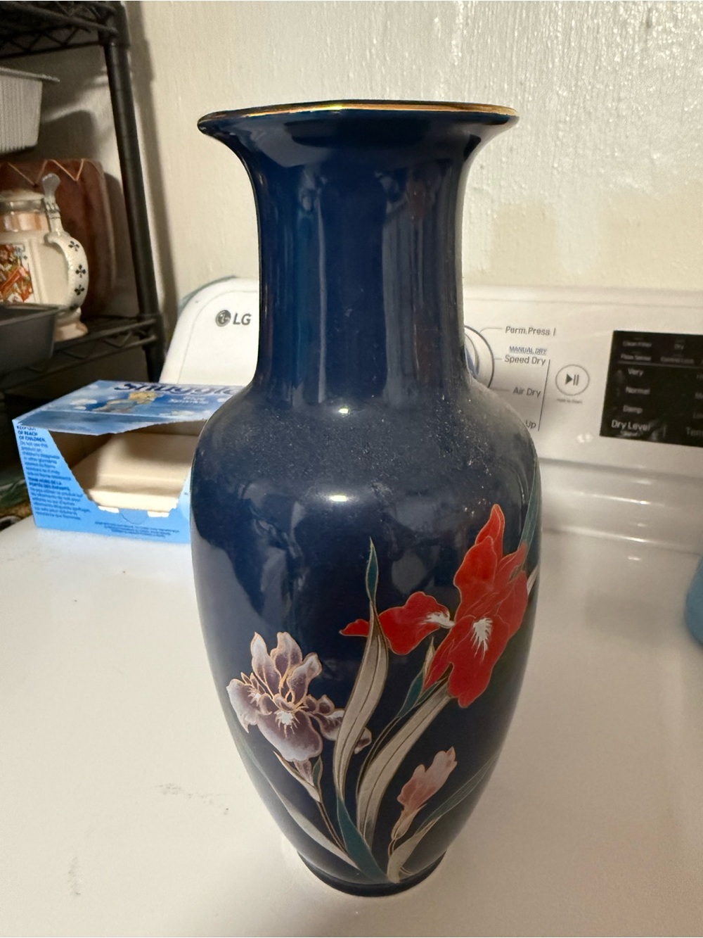 Japanese Blue Floral Ceramic vase in excellent condition